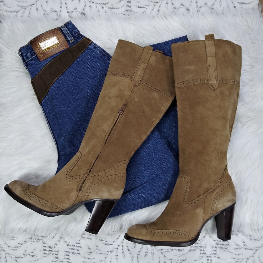 Sz 11. Michael Shannon Tan Leather Knee Boots